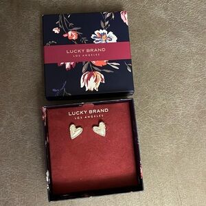 Lucky brand silver toned earrings, heart shaped